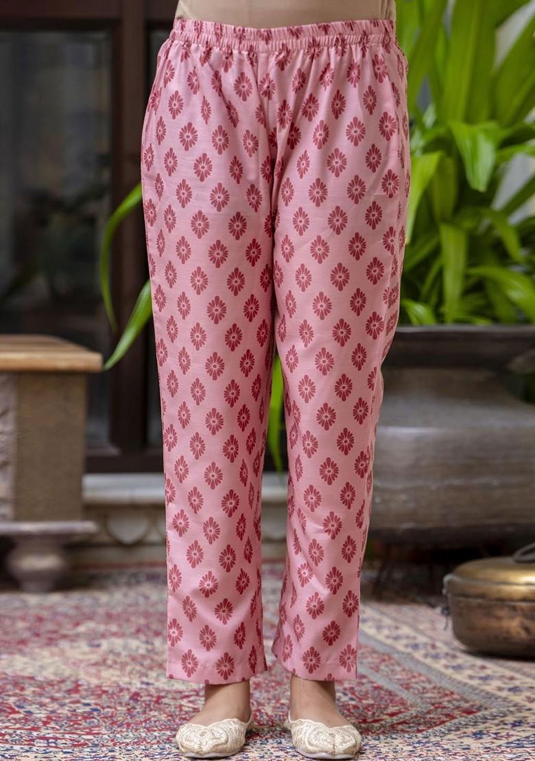 Peach Floral Print Poly Blend Kurta Set