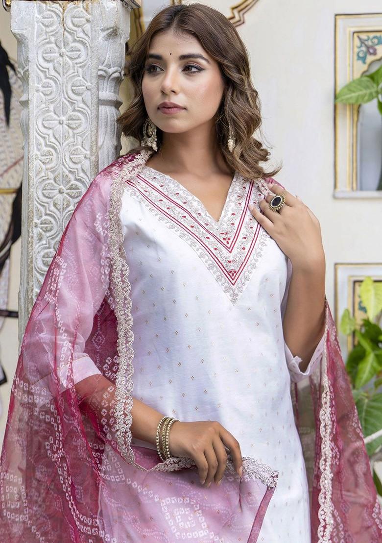 White Woven Silk Kurta Set