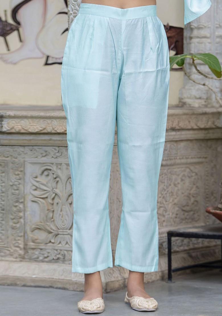 Blue Floral Embroidered Poly Blend Kurta Set