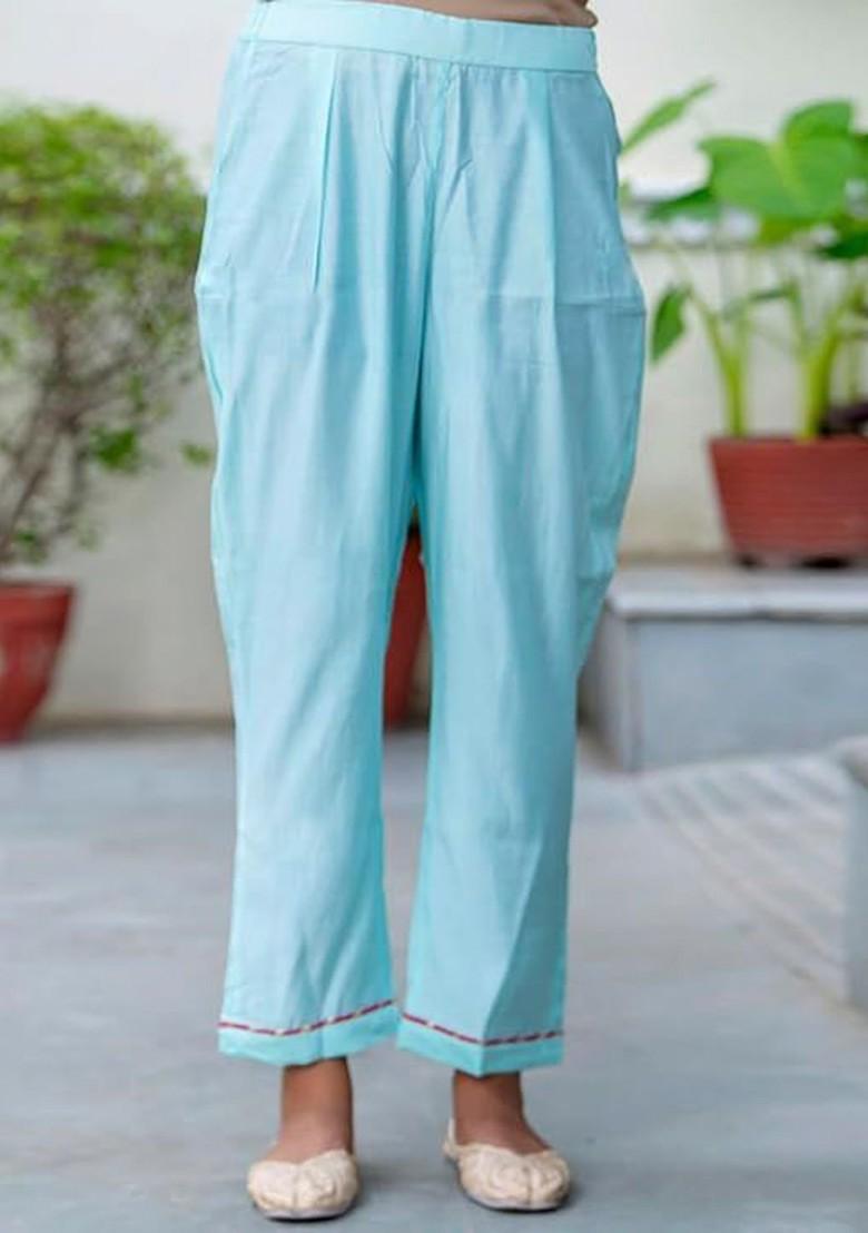 Blue Floral Embroidered Poly Blend Kurta Set