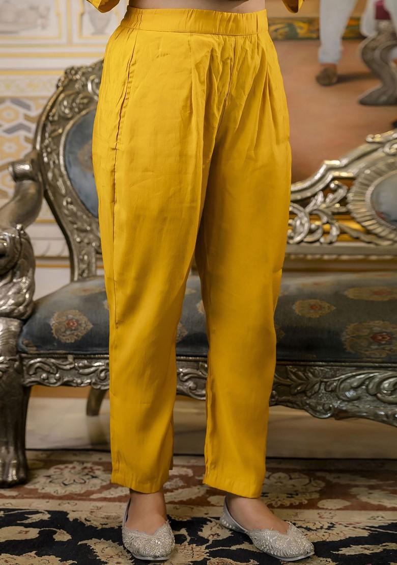 Mustard Floral Embroidered Poly Blend Kurta Set