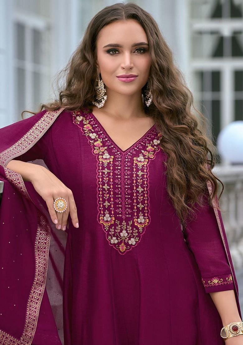 Red Ethnic Motifs Embroidery Poly Blend Kurta Set