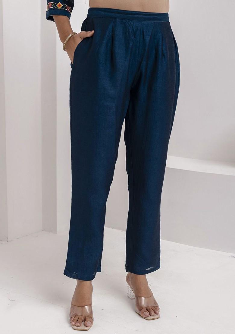 Blue Floral Embroidered Poly Blend Kurta Set