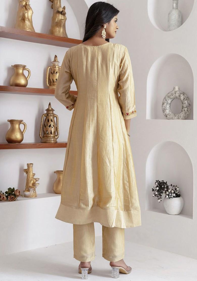Cream Floral Embroidered Silk Kurta Set