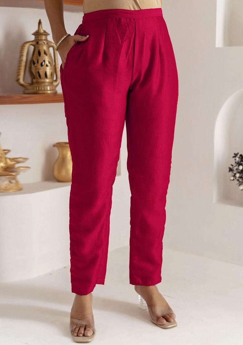 Red Floral Embroidered Poly Blend Kurta Set