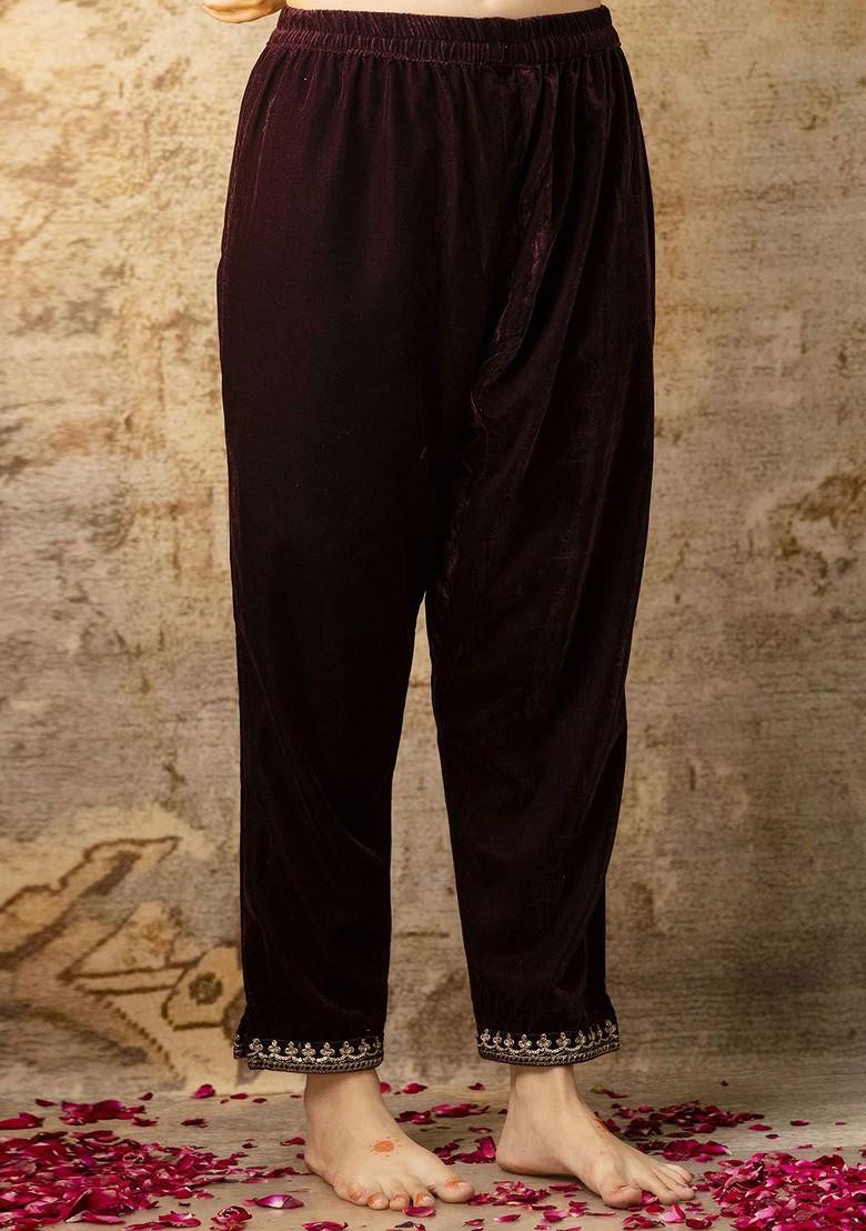 Purple Floral Embroidered Poly Blend Kurta Set