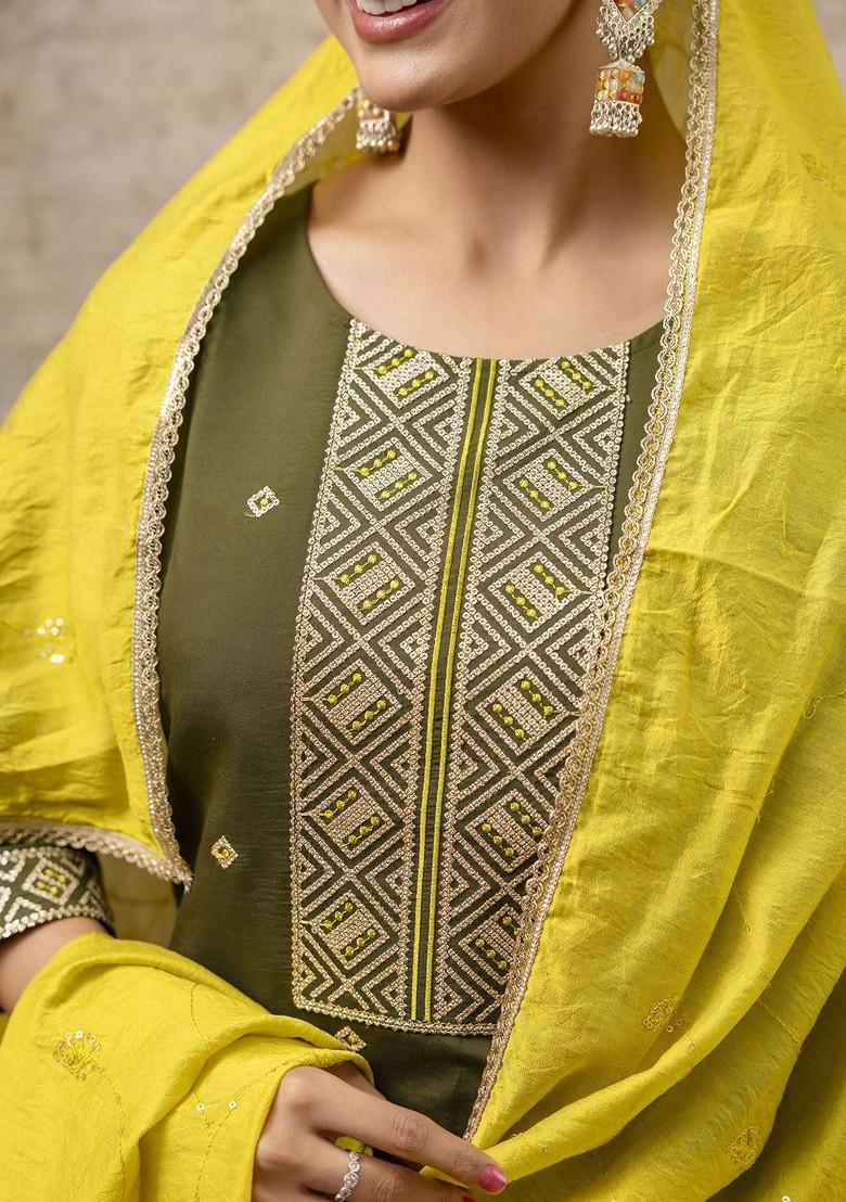 Green Printed Poly Blend Kurta Set