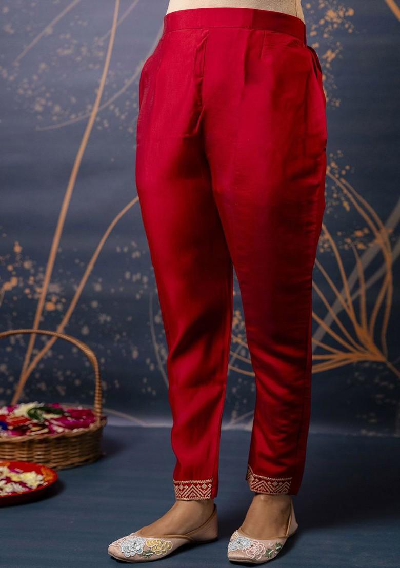 Red Printed Poly Blend Kurta Set