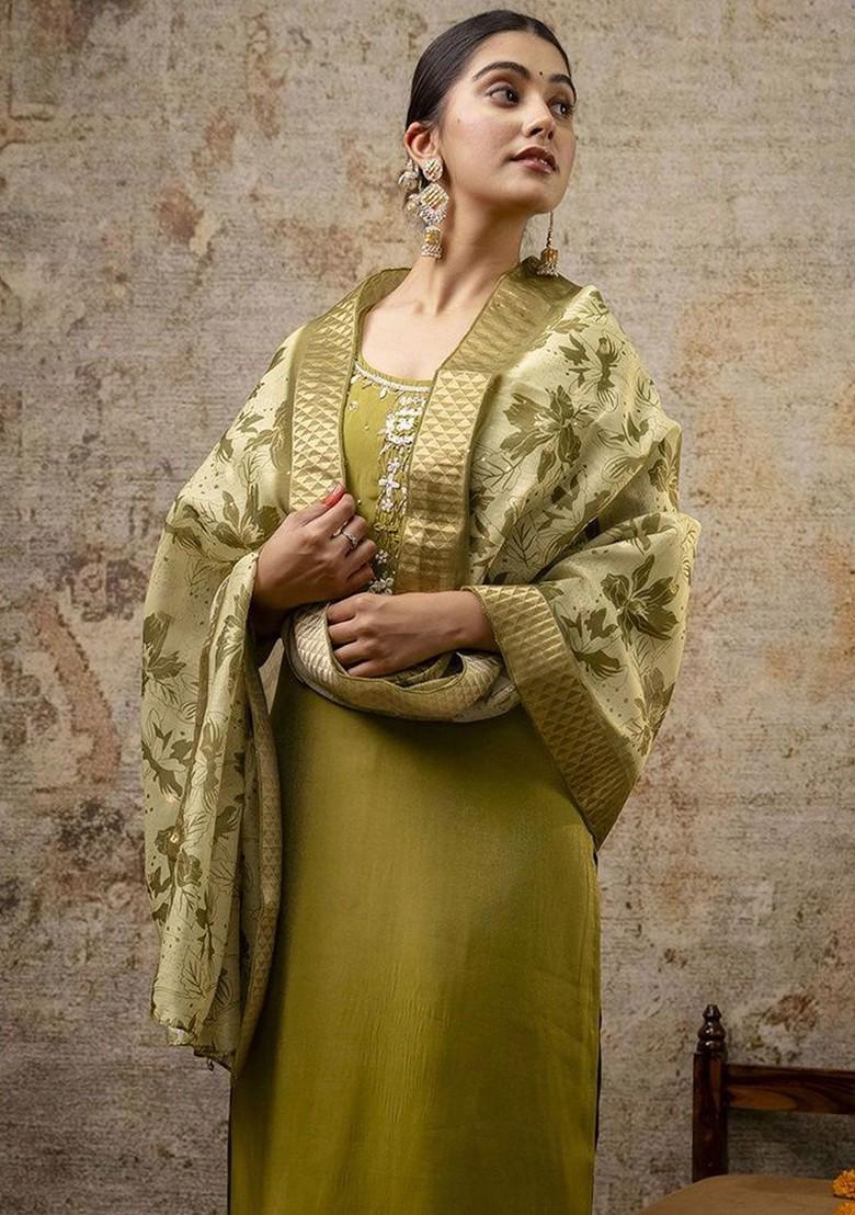 Green Solid Poly Blend Kurta Set