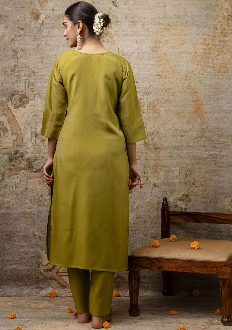 Green Solid Poly Blend Kurta Set