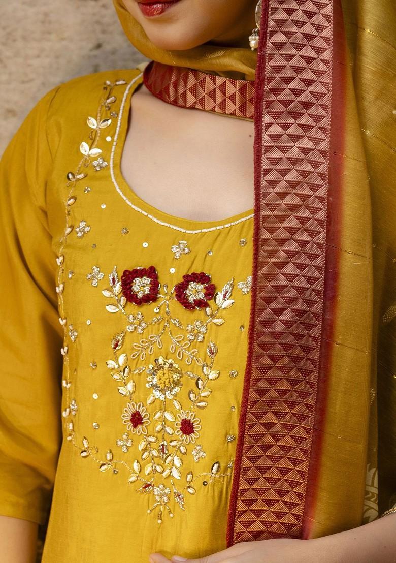 Mustard Solid Poly Blend Kurta Set