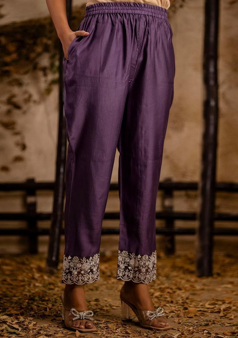 Lavender Floral Embroidered Poly Blend Kurta Set