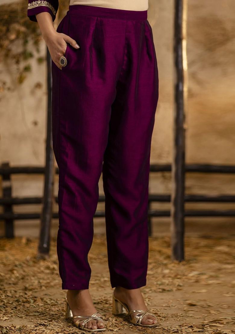 Purple Zari Embroidered Poly Blend Kurta Set