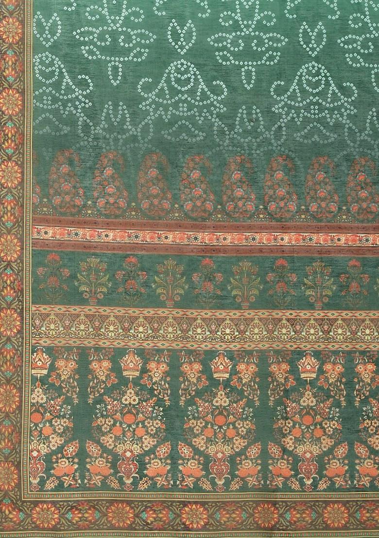 Green Floral Print Silk Kurta Set