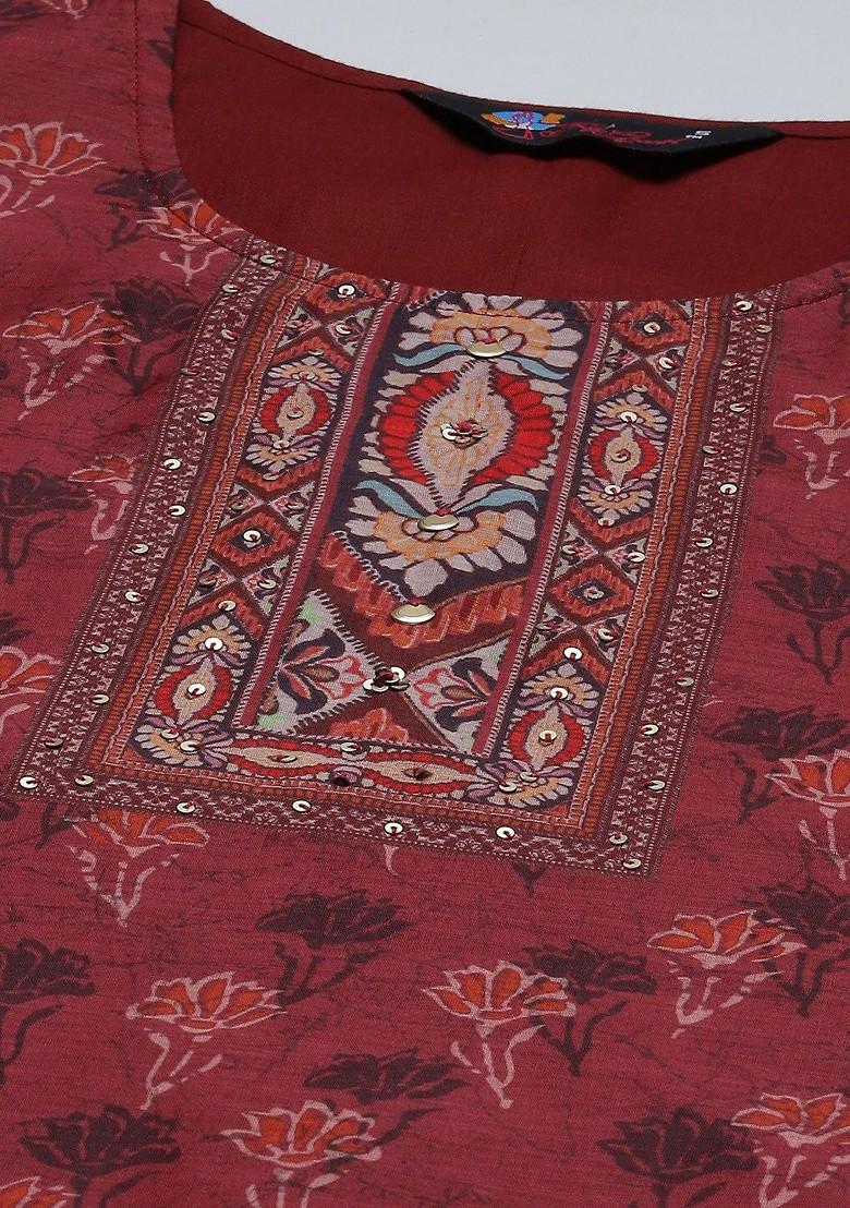 Pink Floral Print Poly Blend Kurta Set