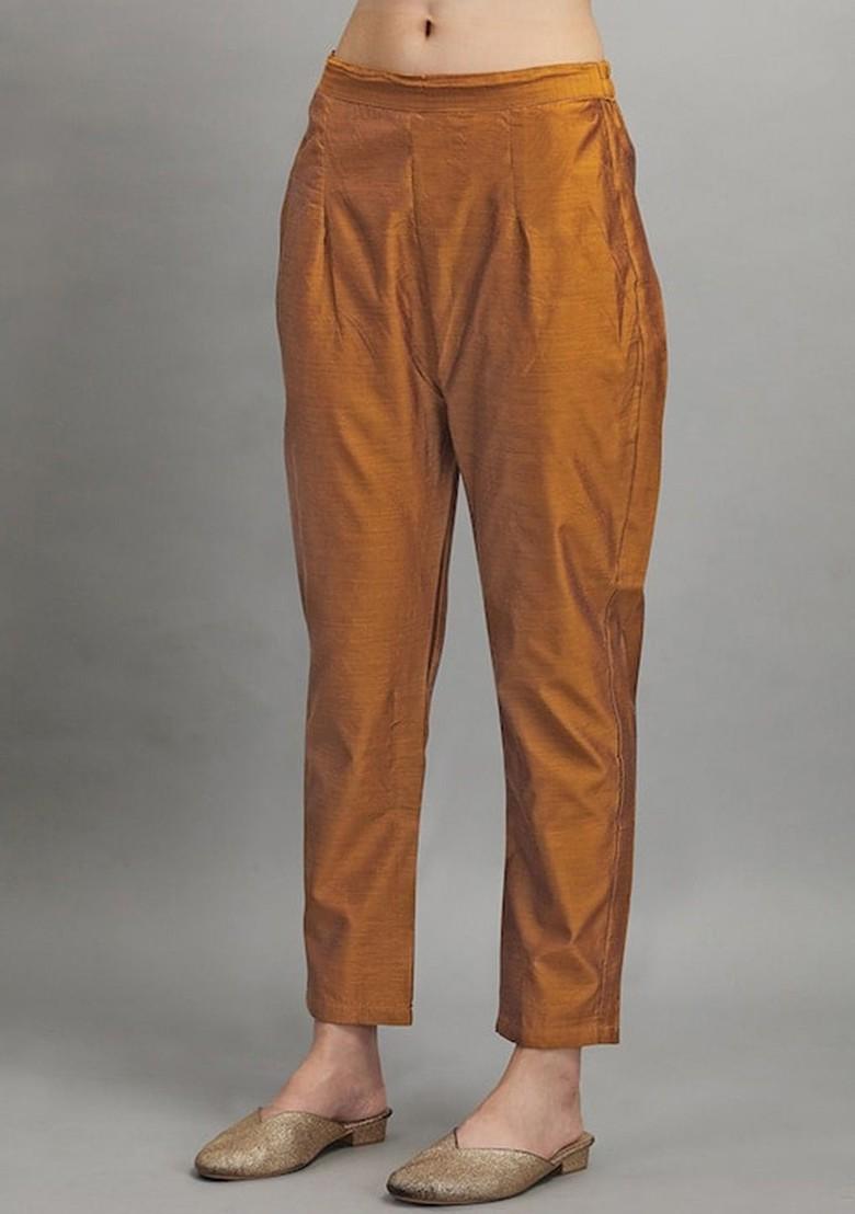 Tan Ethnic Motifs Embroidery Silk Kurta Set