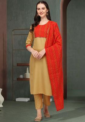 Cream Gota Patti Cotton Kurta Set