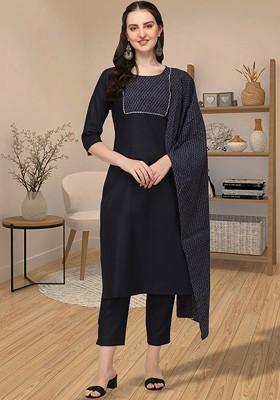 Navy Blue Gota Patti Cotton Kurta Set
