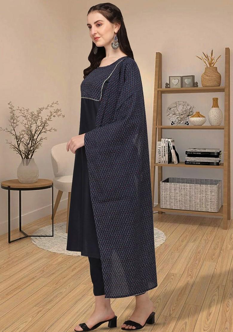 Navy Blue Gota Patti Cotton Kurta Set