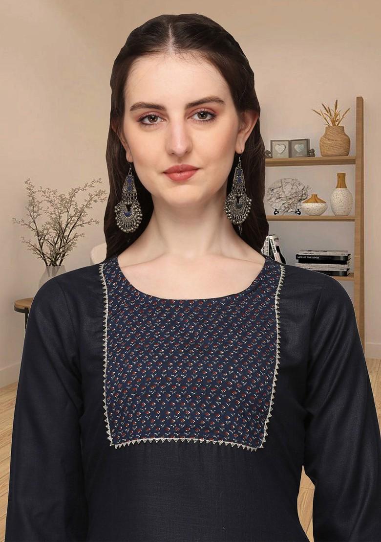 Navy Blue Gota Patti Cotton Kurta Set