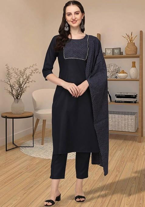 Satari Supima Cotton Navy Kurta Set