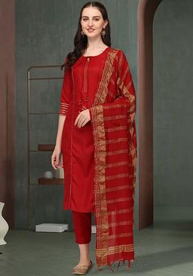 Maroon Gota Patti Cotton Kurta Set