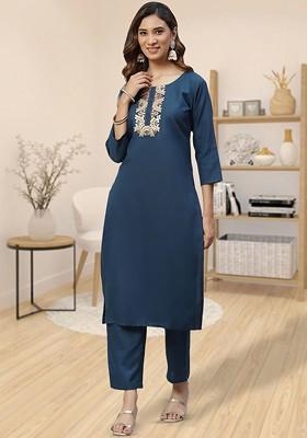 Blue Gota Patti Cotton Kurta Set