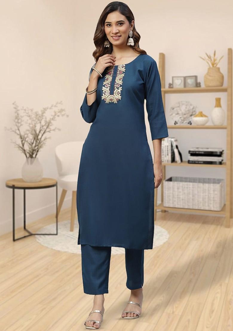 Blue Gota Patti Cotton Kurta Set