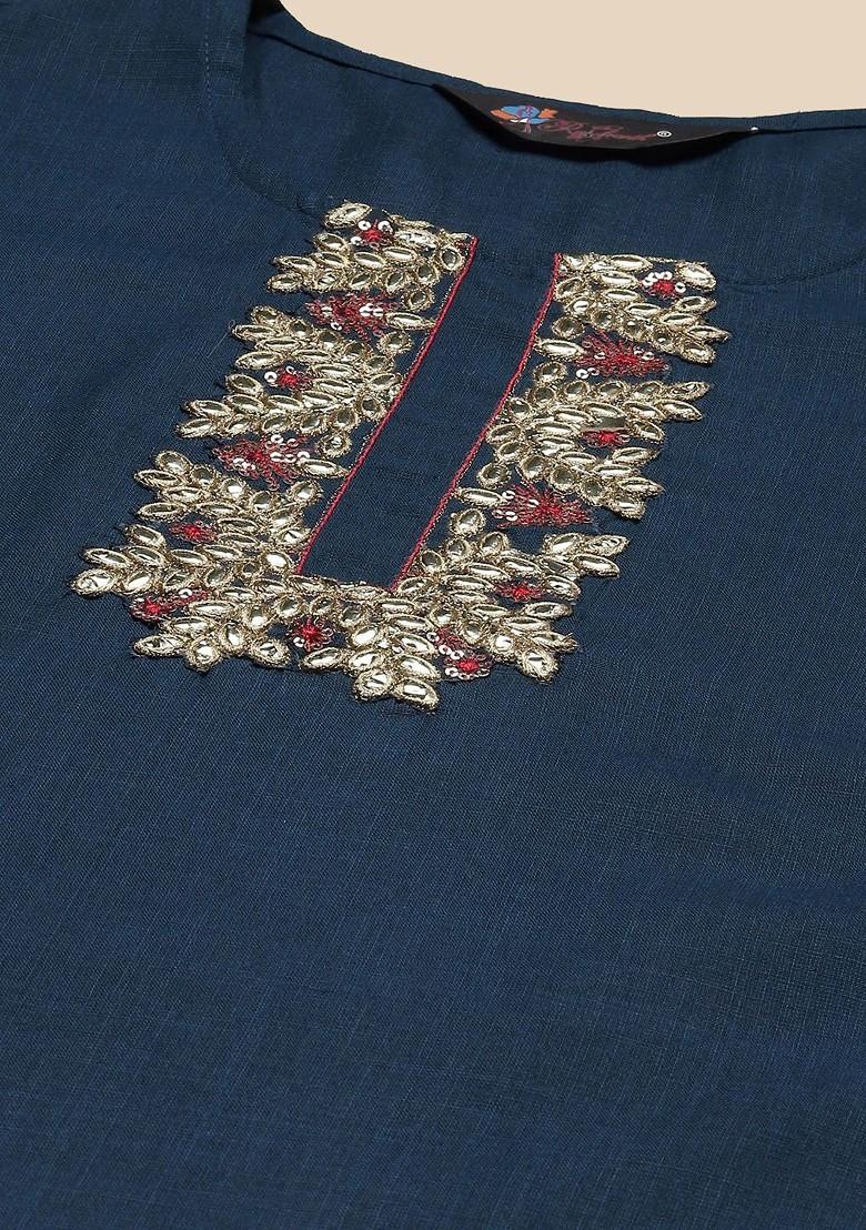 Blue Gota Patti Cotton Kurta Set