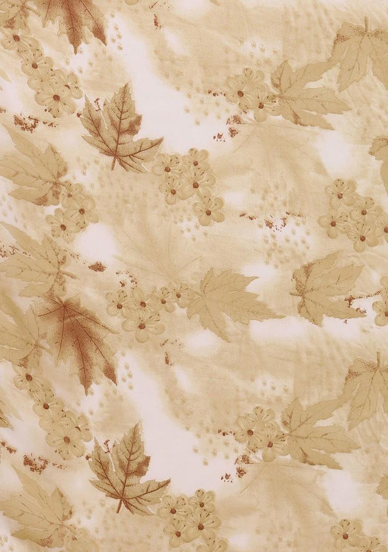 Brown Floral Print Poly Blend Kurta Set