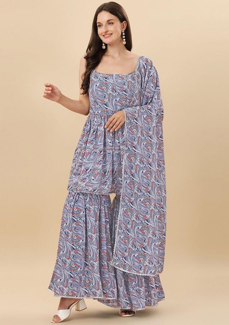 Grey Gota Patti Poly Blend Kurta Set