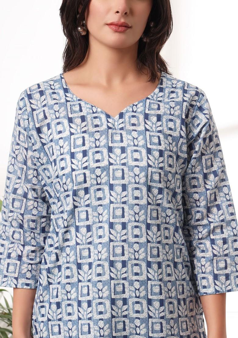 White Ethnic Motifs Embroidery Cotton Kurta Set