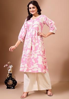 Pink Floral Print Cotton Kurta Set