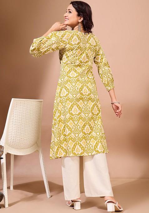 Green Floral Print Cotton Kurta Set