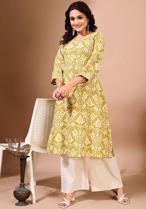 Green Floral Print Cotton Kurta Set