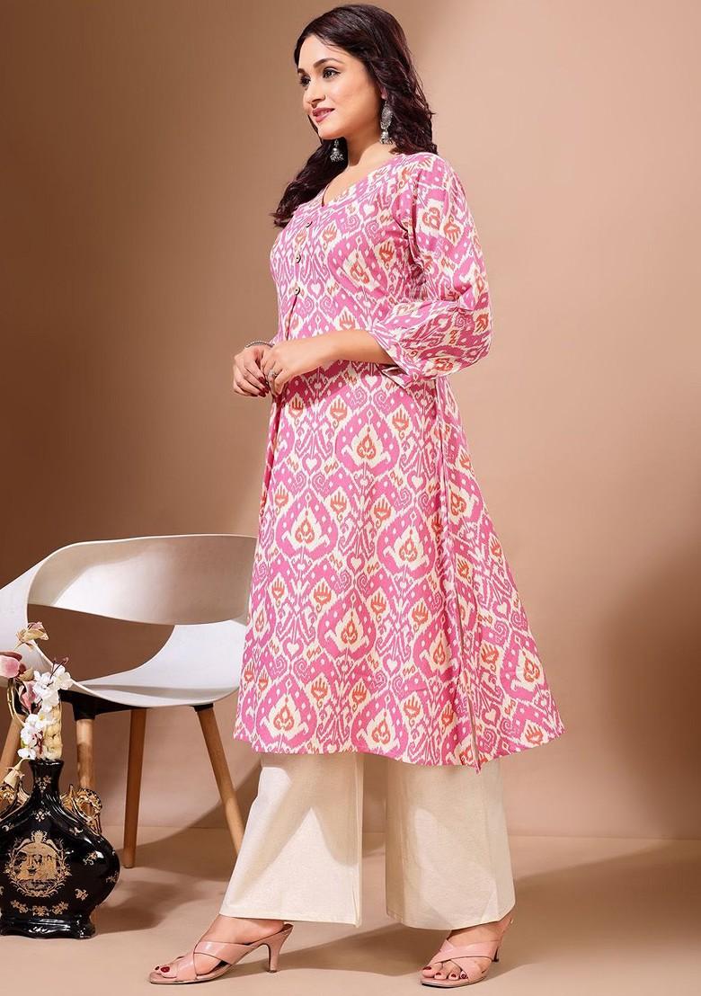 Pink Floral Print Cotton Kurta Set
