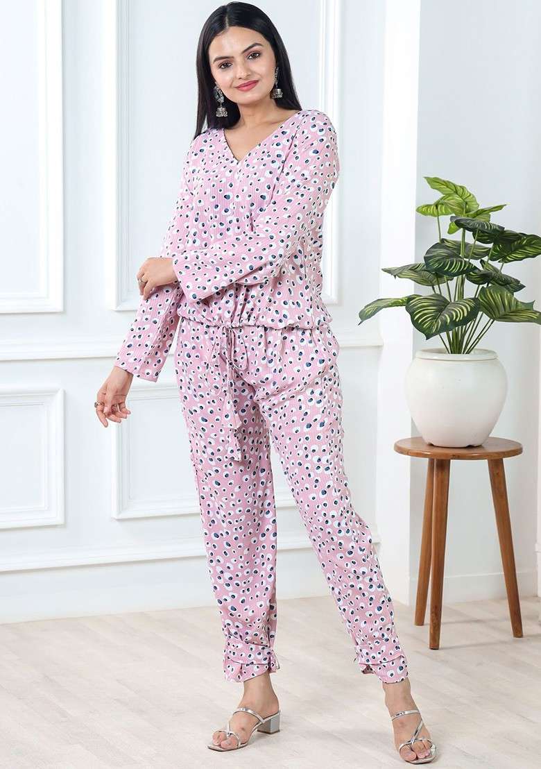 Pink Printed Blended Co Ord Set - Indya