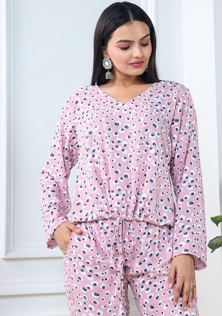 Pink Printed Poly Blend Co-Ord Set