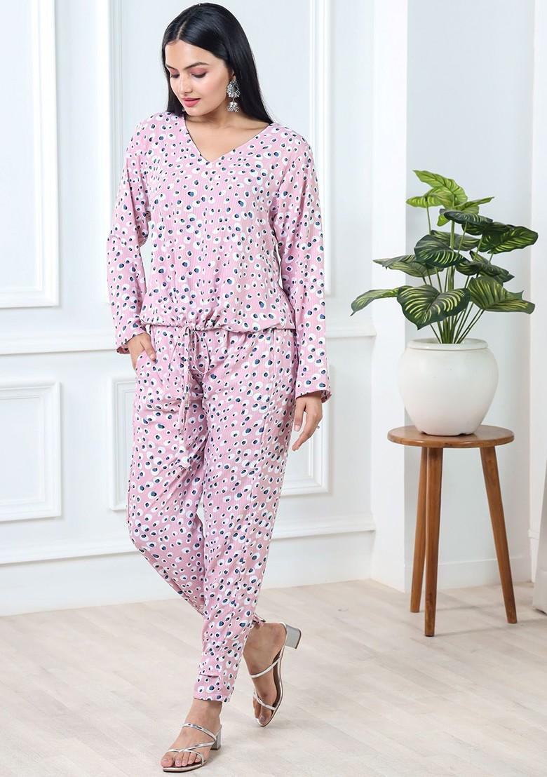 Pink Printed Poly Blend Co-Ord Set