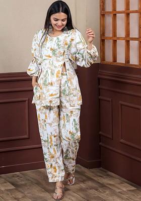 White Printed Poly Blend Co-Ord Set