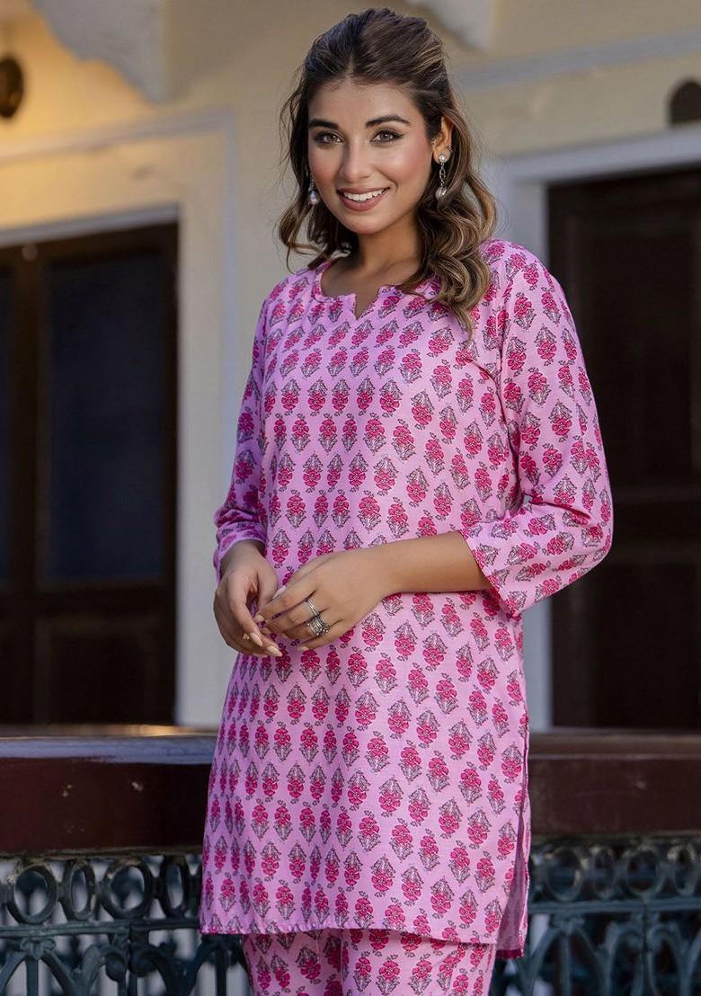 Pink Floral Print Poly Blend Co-Ord Set