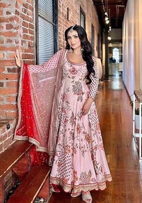 Pink Digital Print Cotton Anarkali Kurta Set