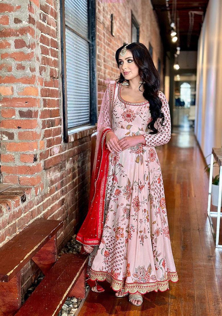 Pink Digital Print Cotton Anarkali Kurta Set