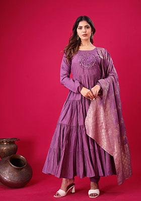 Purple Embroidered Silk Anarkali Kurta Set