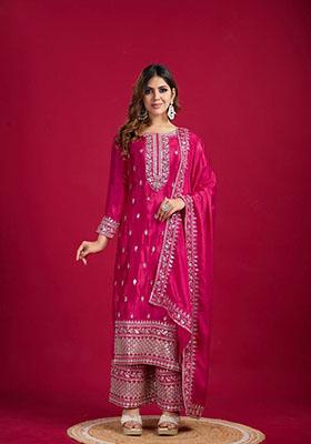 Pink Embroidered Silk Kurta Set