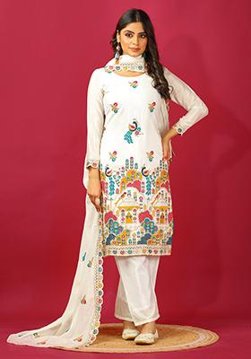 White Embroidered Silk Kurta Set