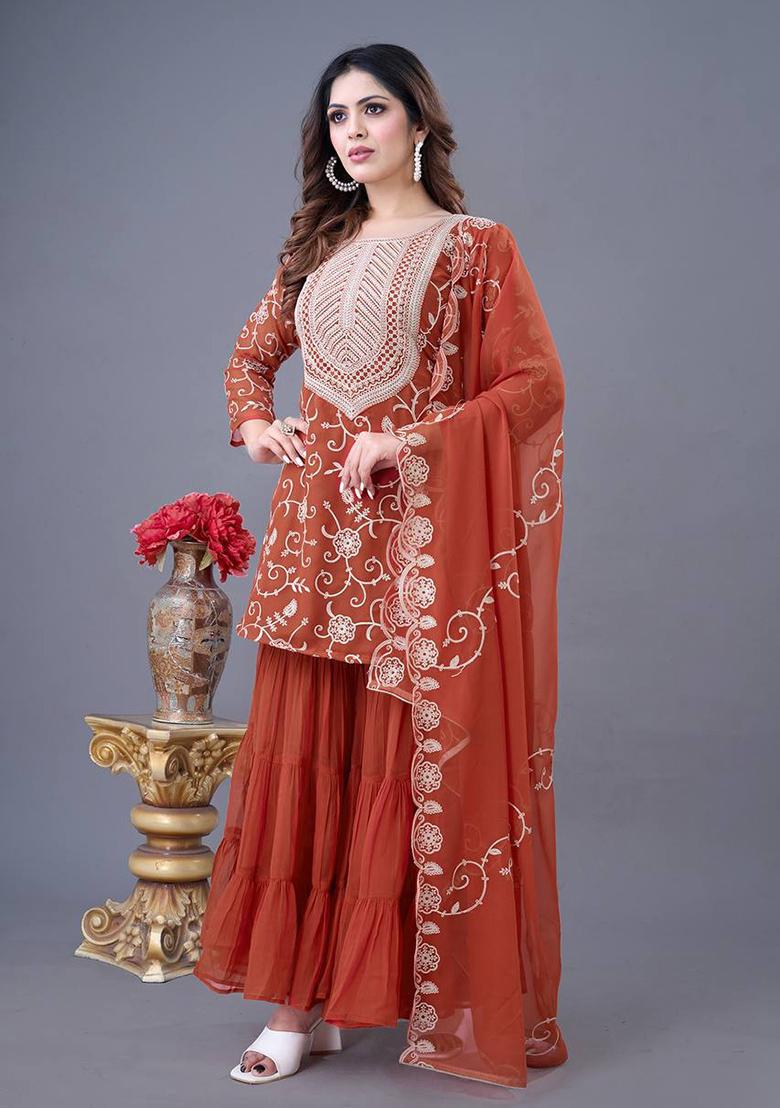 Black Embroidered Georgette Kurta Set