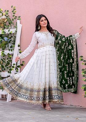 White Embroidered Cotton Anarkali Kurta Set