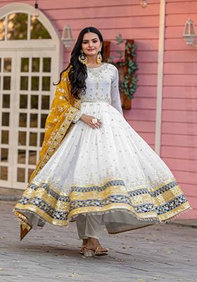 White Embroidered Cotton Anarkali Kurta Set