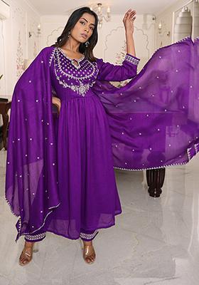 Purple Embroidered Silk Kurta Set
